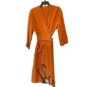 Vintage Gucci Bathrobe Embroidered Seahorse Fish Orange Rare Dressing Gown M